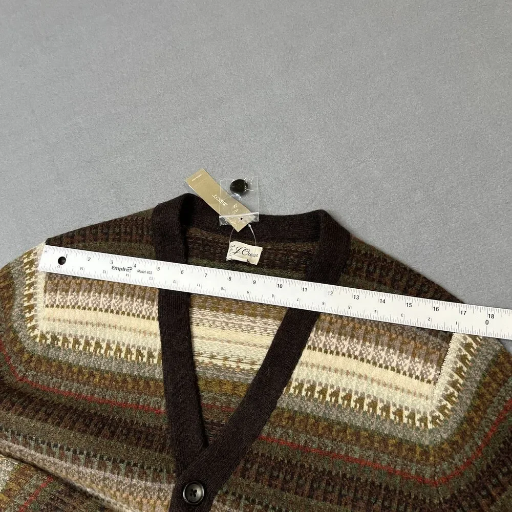 J.Crew Cardigan Sweater Men Medium Brown Ivory Fair Isle Wool Blend Button Front